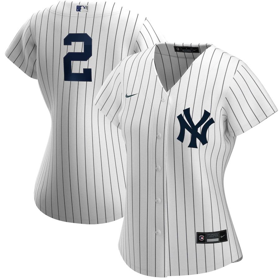 Womens New York Yankees #2 Derek Jeter Nike White Navy Home Replica Player MLB Jerseys->women mlb jersey->Women Jersey